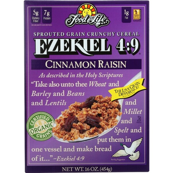 Food For Life Baking Co. Cereal - Organic - Ezekiel 4-9 - Sprouted Whole Grain - Cinnamon Raisin - 16 oz - case of 6