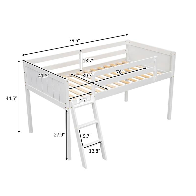 Twin Size Wood Low Loft Bed with Ladder