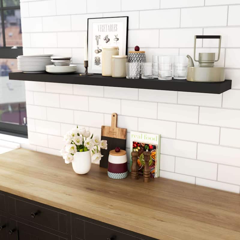 Wallniture Ronda 60 inch Floating Shelf, Wall Shelves for Living Room, Floating Bookshelves for Wall, Black Shelf