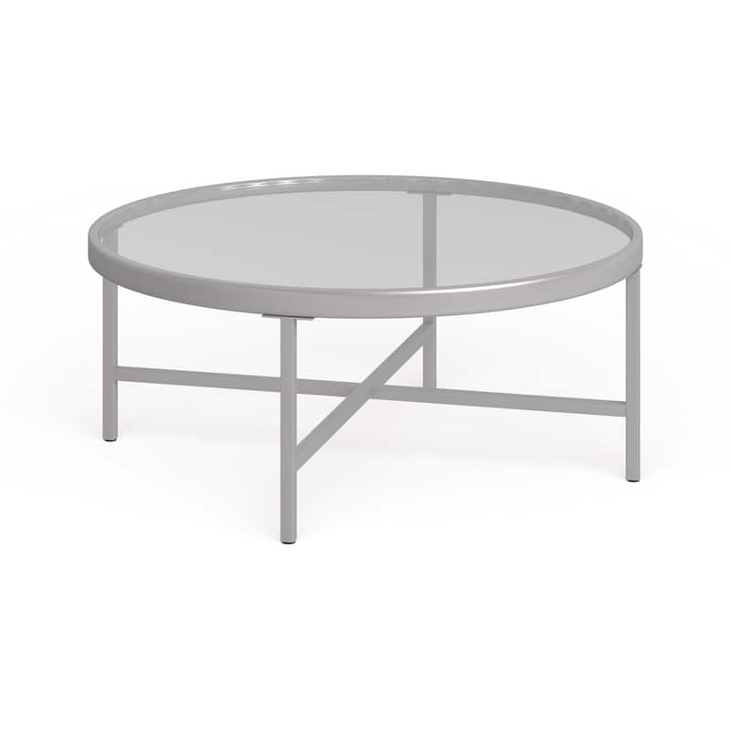 Xivil Contemporary Round Glass Top Steel Coffee Table