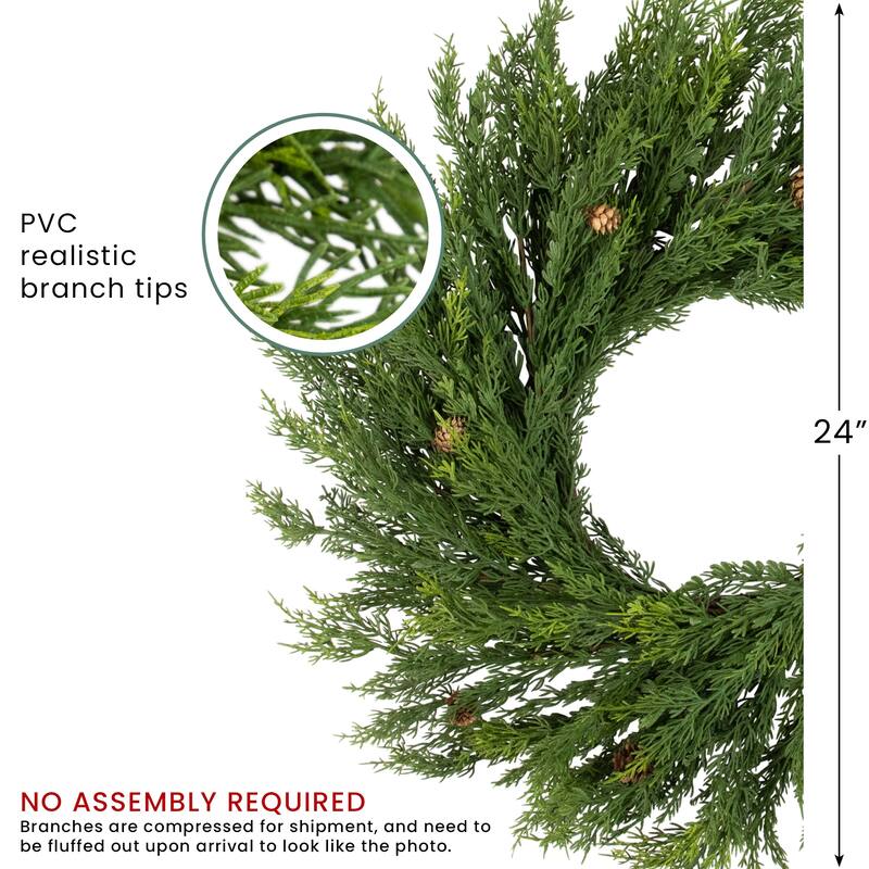 24" Soft Green Cedar Artificial Christmas Wreath with Pine Cones Unlit