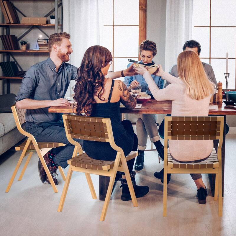 Wood Folding Chairs Set of 2, Wooden Indoor Stackable Dining Chairs for Kitchen & Dining Room Chair Woven Seat