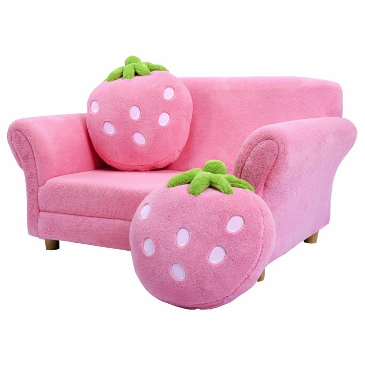 Kids Strawberry Armrest Chair Sofa with 2 Strawberry Pillows - 35.5" x 21.5" x 19"