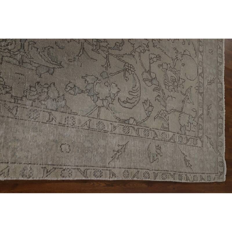 Distressed Beige Tabriz Persian Vintage Rug Handmade Wool Carpet - 6'6"x 9'7"