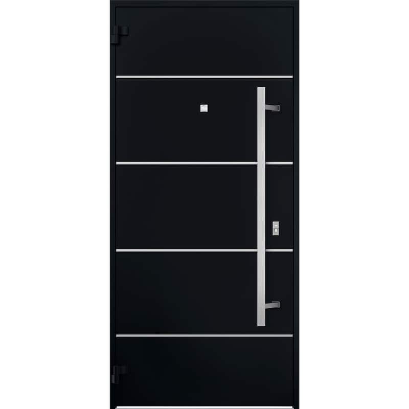Front Prehung Steel Door 6083 Black Enamel Top Window Sidelite Stainless Inserts W36xH80+16 Lh I Bedroom Door Bathroom Door