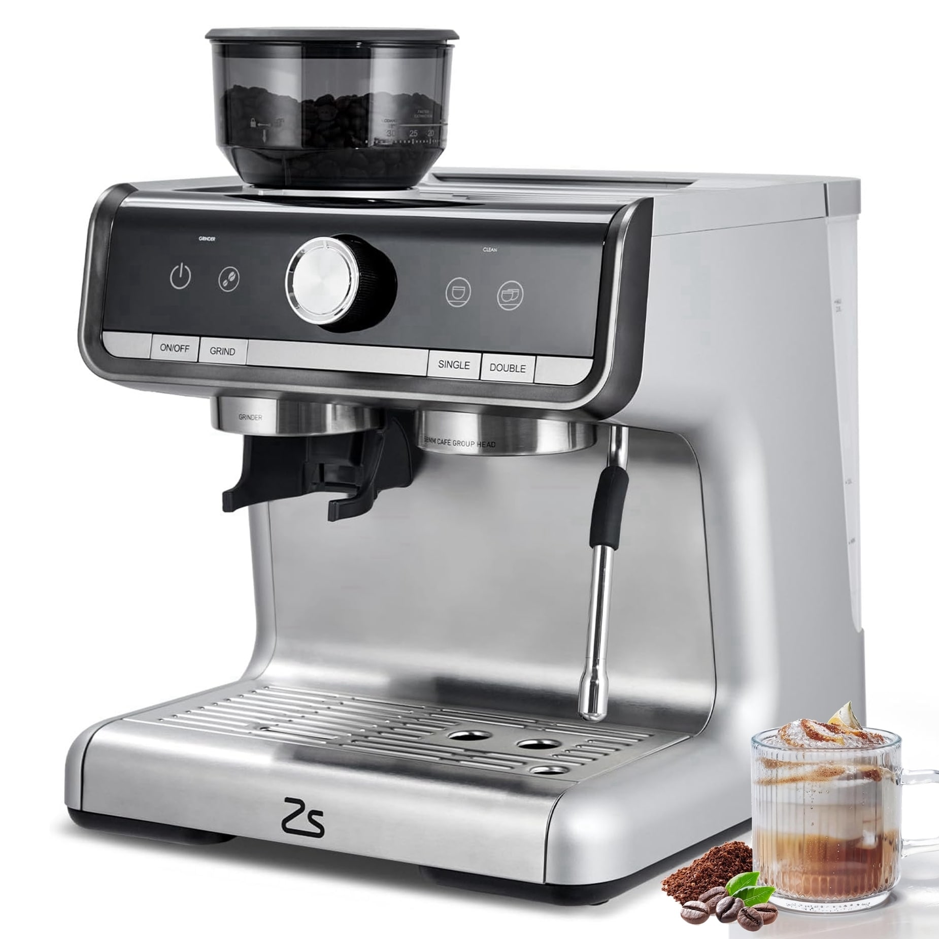 20 BAR Semi-Automatic Espresso Machine with Built-in Grinder Milk Steamer