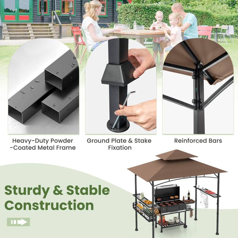 Gymax 8 x 5 FT BBQ Grill Gazebo w/ 2 Side Shelves Storage Basket