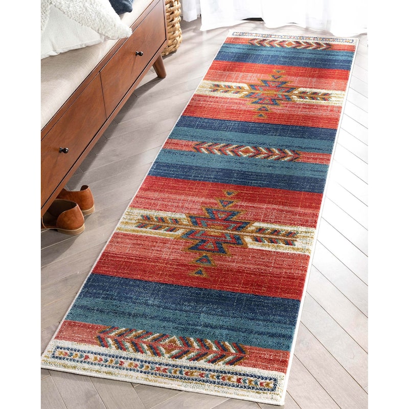 Well Woven Tulsa Dustin Southwestern Tribal Area Rug - 2' 3" x 7' 3" - Crimson