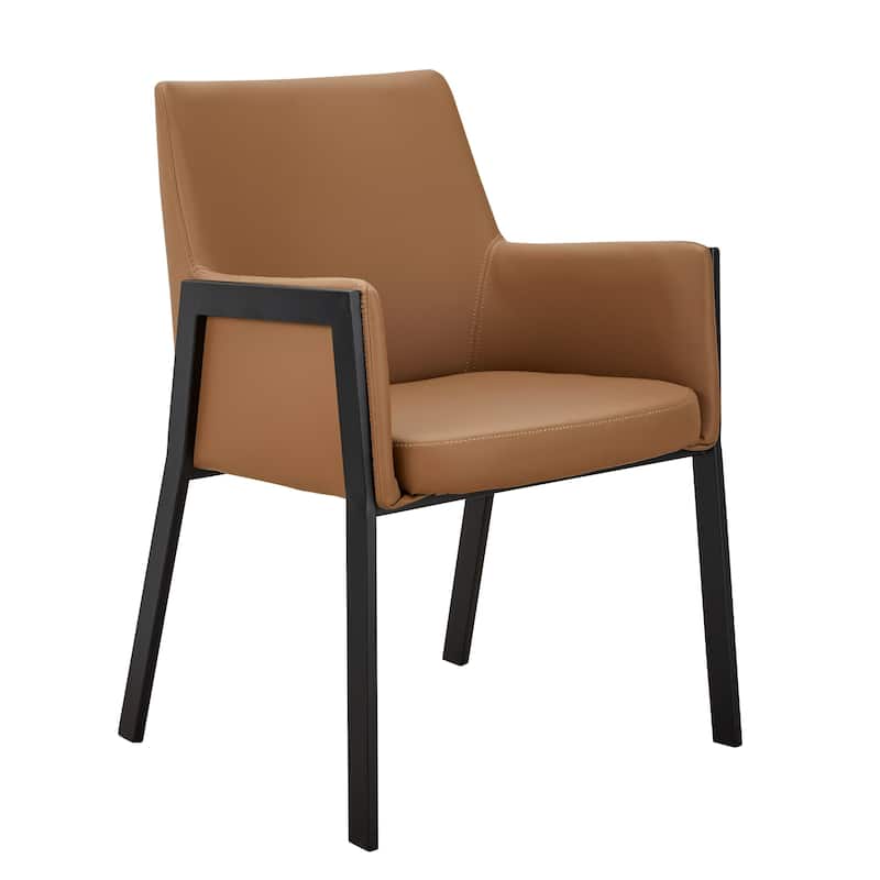 Modrest Leshay Modern Dark Camel Vegan Leather + Black Metal Dining Chair