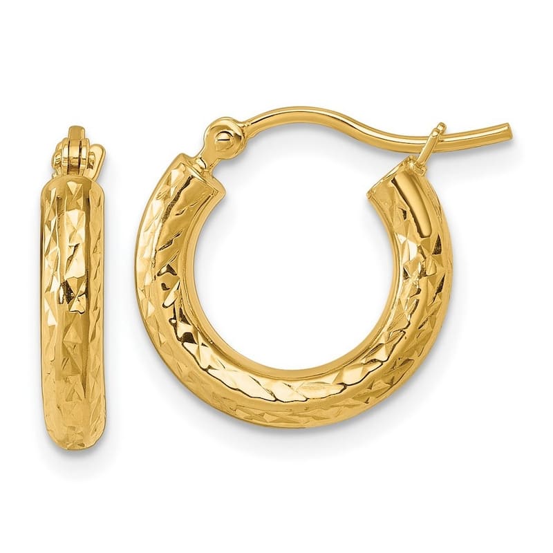 Curata 10k Yellow Gold 3mm Solid Diamond-cut Round Tube Hoop Earrings - 16mm - 50mm