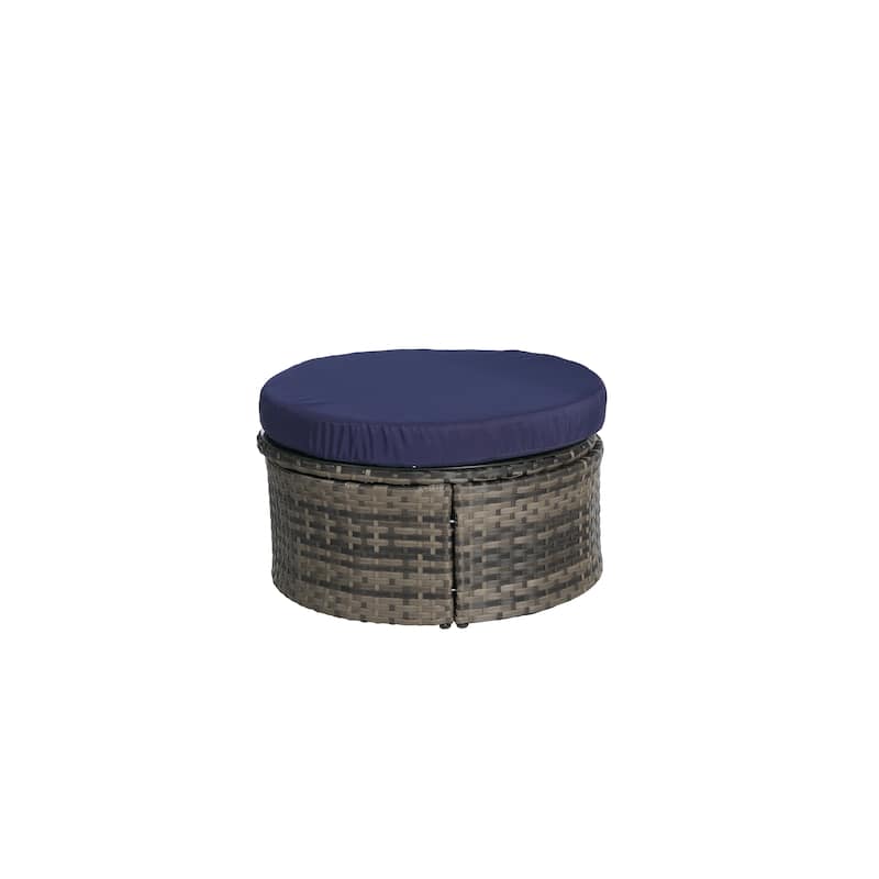 5 Pieces Outdoor Patio Rattan Round Daybed Sunbed with Retractable Canopy and Removable Cushions