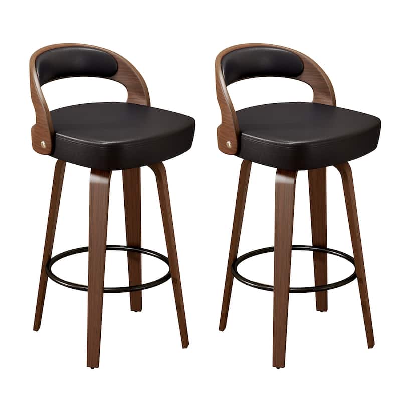 Swivel Bar Stools Set of 2, 26.8" Counter Height Bar Stools, Black Barstools Upholstered Faux Leather