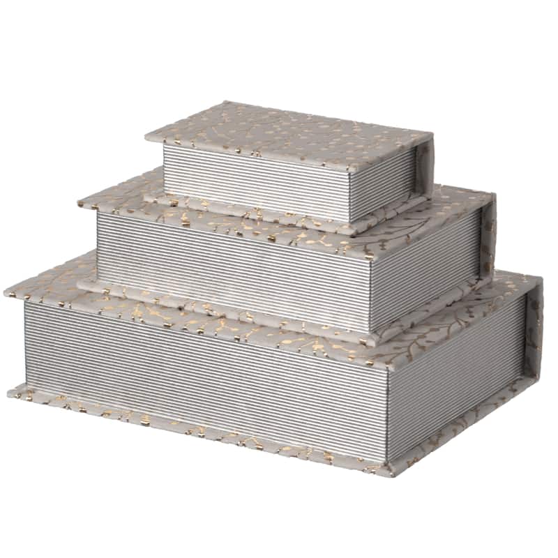 Set of 3 Velvet Vintage Storage Wooden Antique Classic Decorative Book Box Holder - White