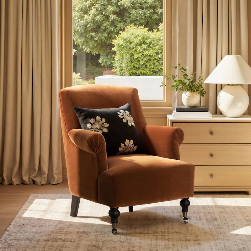 Eloise 30" Transitional Velvet Pleated Sock Arm Accent Chair - Single - Burnt Orange Performance Velvet