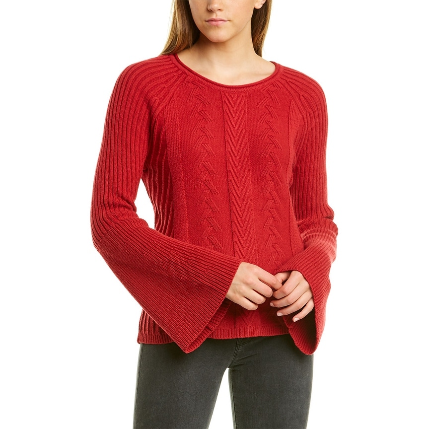 525 America Off The Shoulder Bell Sleeve Sweater in Indigo