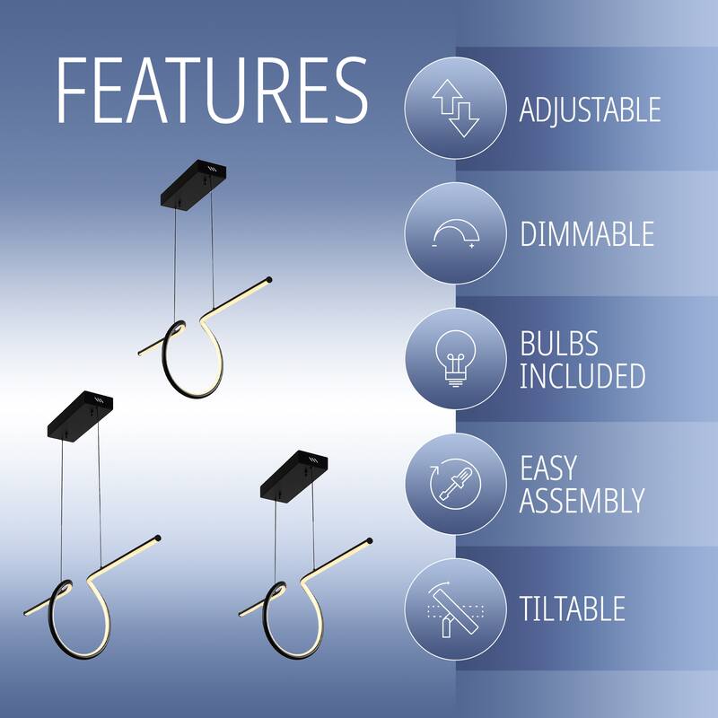 Sketch 34.5" Dimmable Adjustable Integrated LED Metal Linear Pendant, by JONATHAN Y