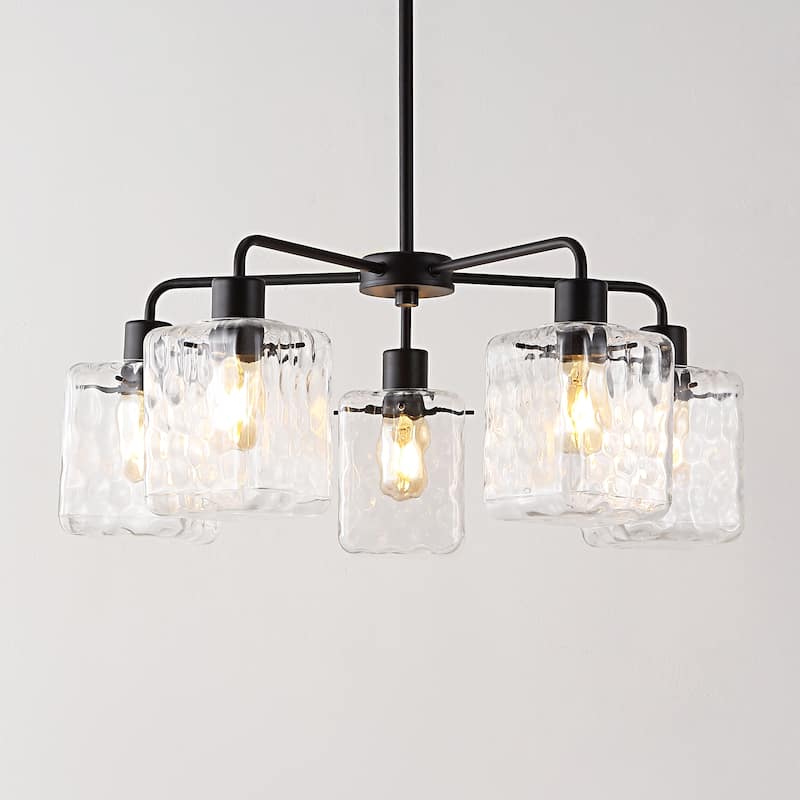 SAFAVIEH Lighting Jemima 49" Vintage Chandelier (5-Bulb) - 24" W x 24" D x 49" H - Clear/Black