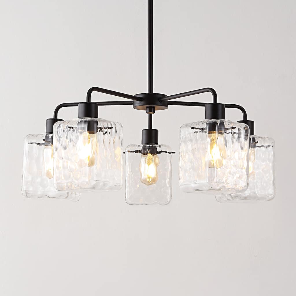 SAFAVIEH Lighting Jemima 49" Vintage Chandelier (5-Bulb) - 24" W x 24" D x 49" H - Clear/Black