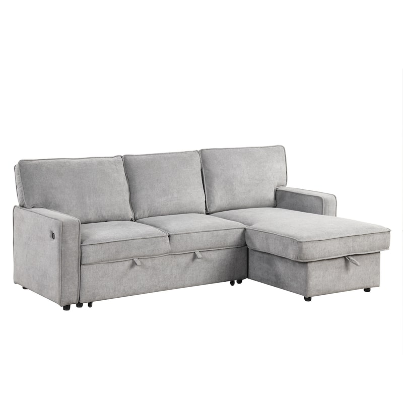 Gray Polyester Sleeper Sectional Sofa with Storage, Cup Holders & USB, 89x59x38 inches, 245 Pounds