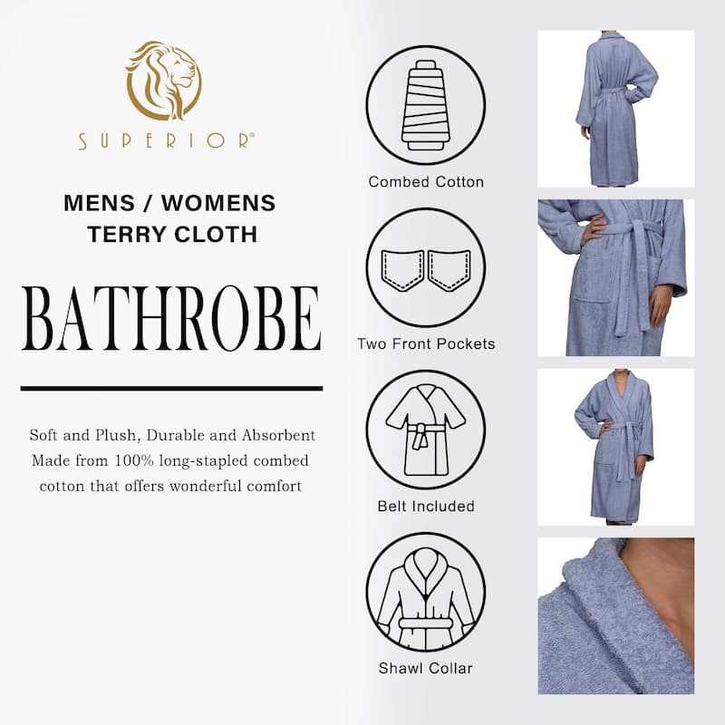 100% Cotton Soft Terry Adult Unisex Lightweight Bathrobe by Superior