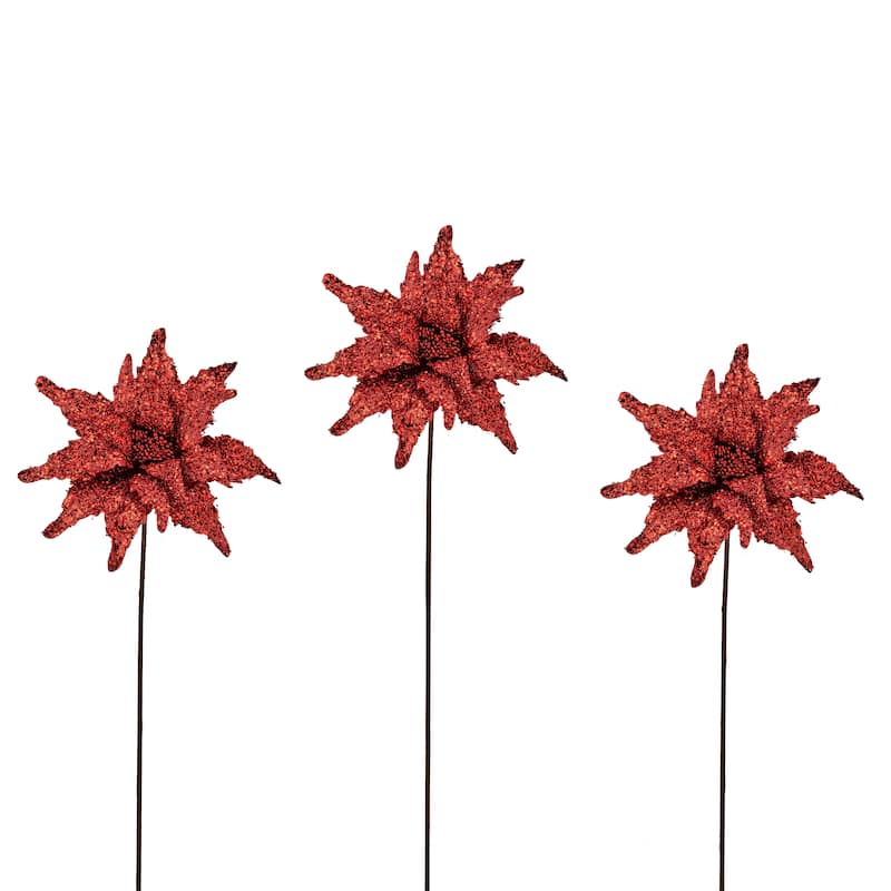 22" Sequin Glitter Poinsettia Stem