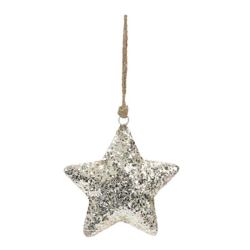 Set of 4 Silver Mosaic Christmas Star Ornaments 6.5"