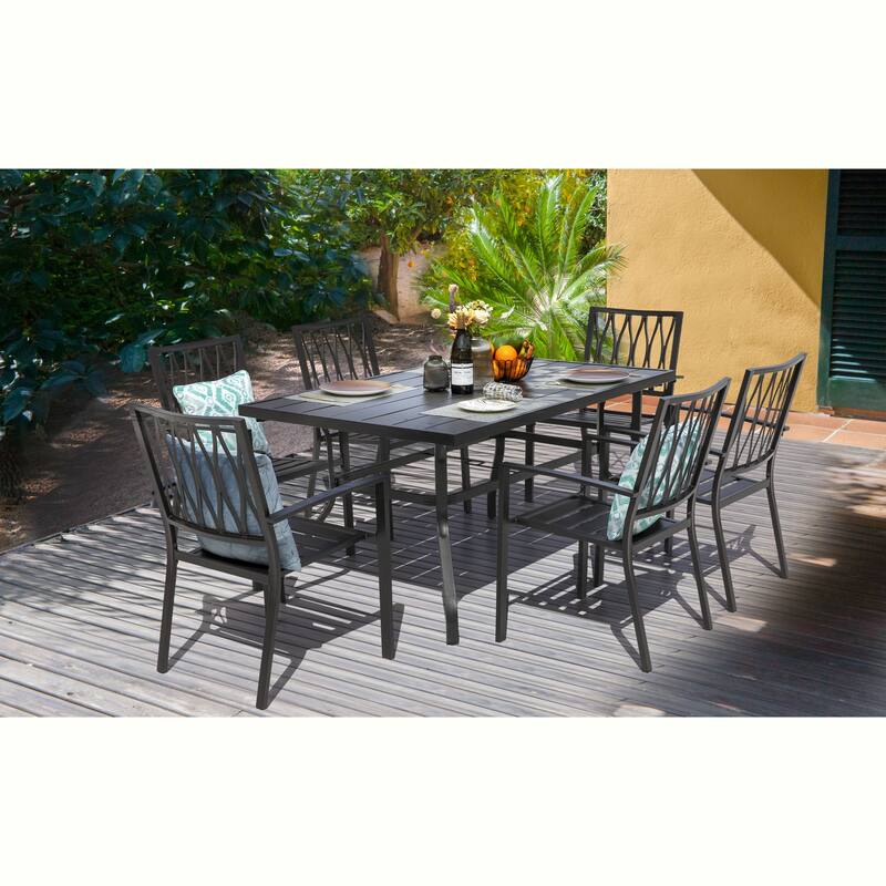 Outdoor 7-Piece Dining Set with Umbrella Hole, Black