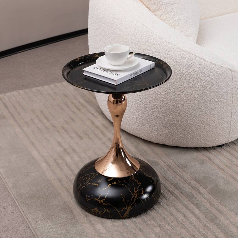 Mermaid Tail End Coffee Table Round Side Table, Modern Metal Pedestal Table - Black