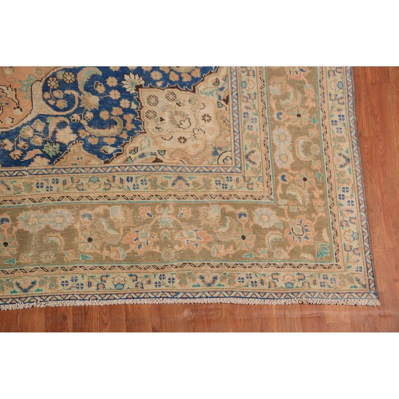 Floral Orange Mashad Persian Area Rug Hand-Knotted Wool Carpet - 9'7"x 12'7"