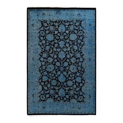 Overton Hand Knotted Wool Vintage Inspired Modern Contemporary Overdyed Blue Area Rug - 4' 2" x 6' 4"