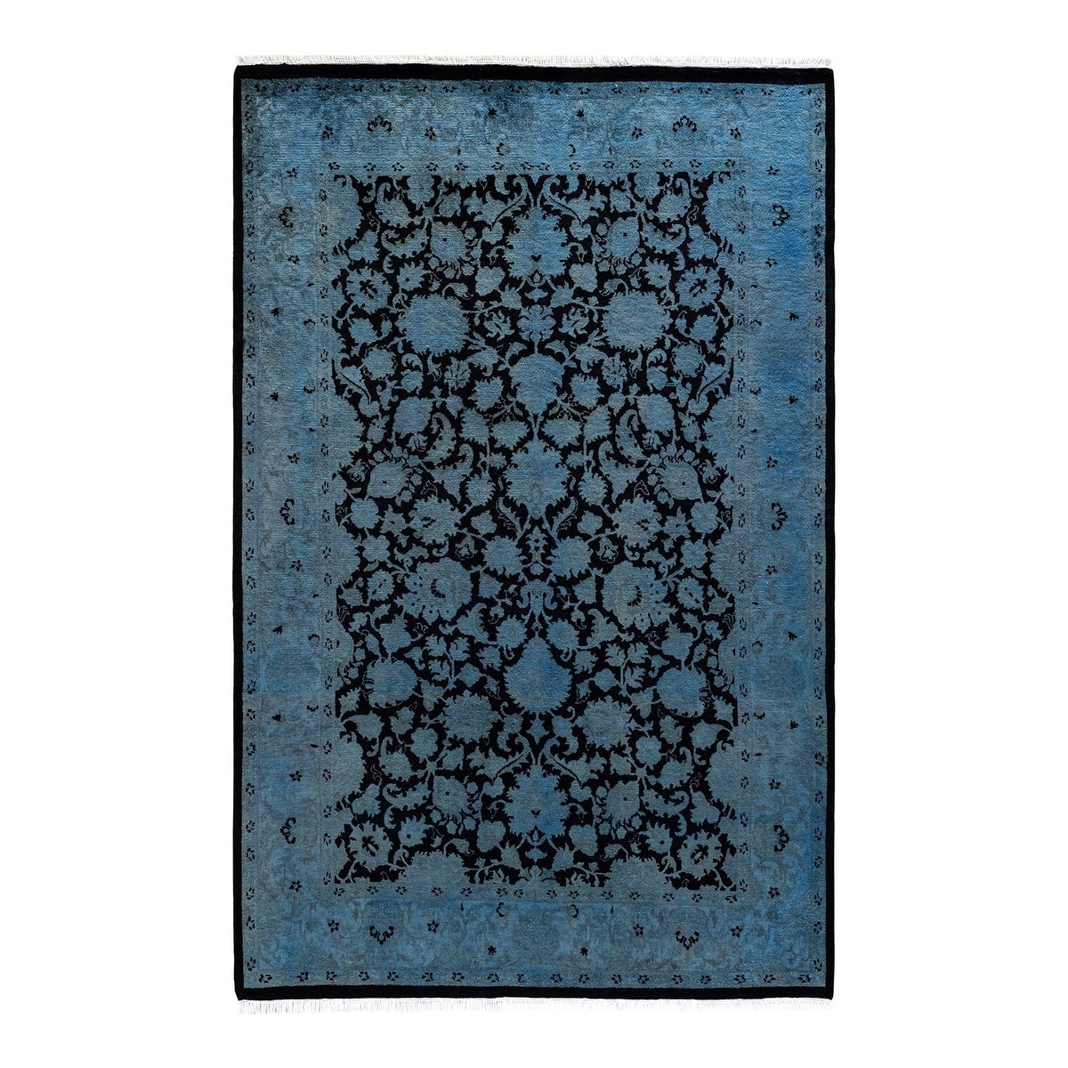 Overton Hand Knotted Wool Vintage Inspired Modern Contemporary Overdyed Blue Area Rug - 4' 2" x 6' 4"