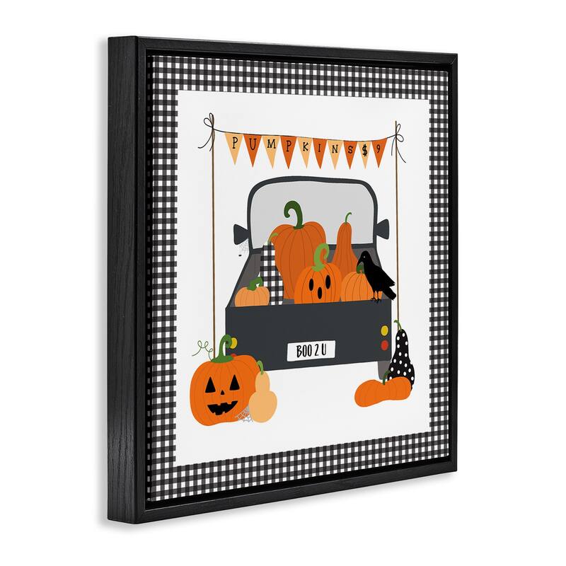 Stupell Pumpkin Truck with Gingham Border Framed Floater Canvas Wall Art Design By Sazerelli Designs