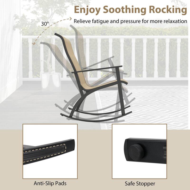 Costway 3 PCS Patio Rocker Set with High Backrest & Wood-Plastic - See Details