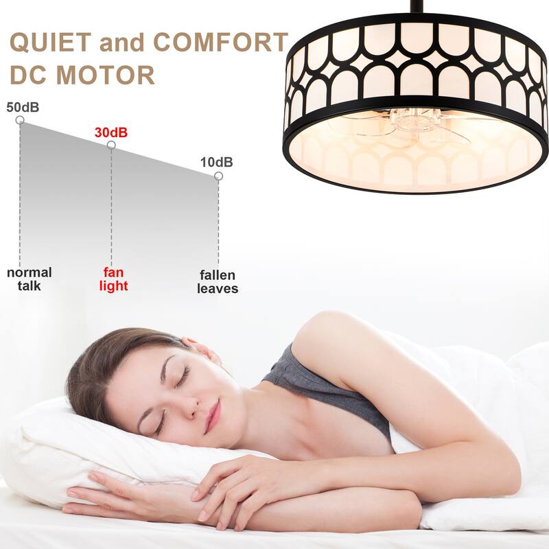 Bella Depot 20" Modern Black Drrum Ceiling Fan with Light and Remote 6-speed