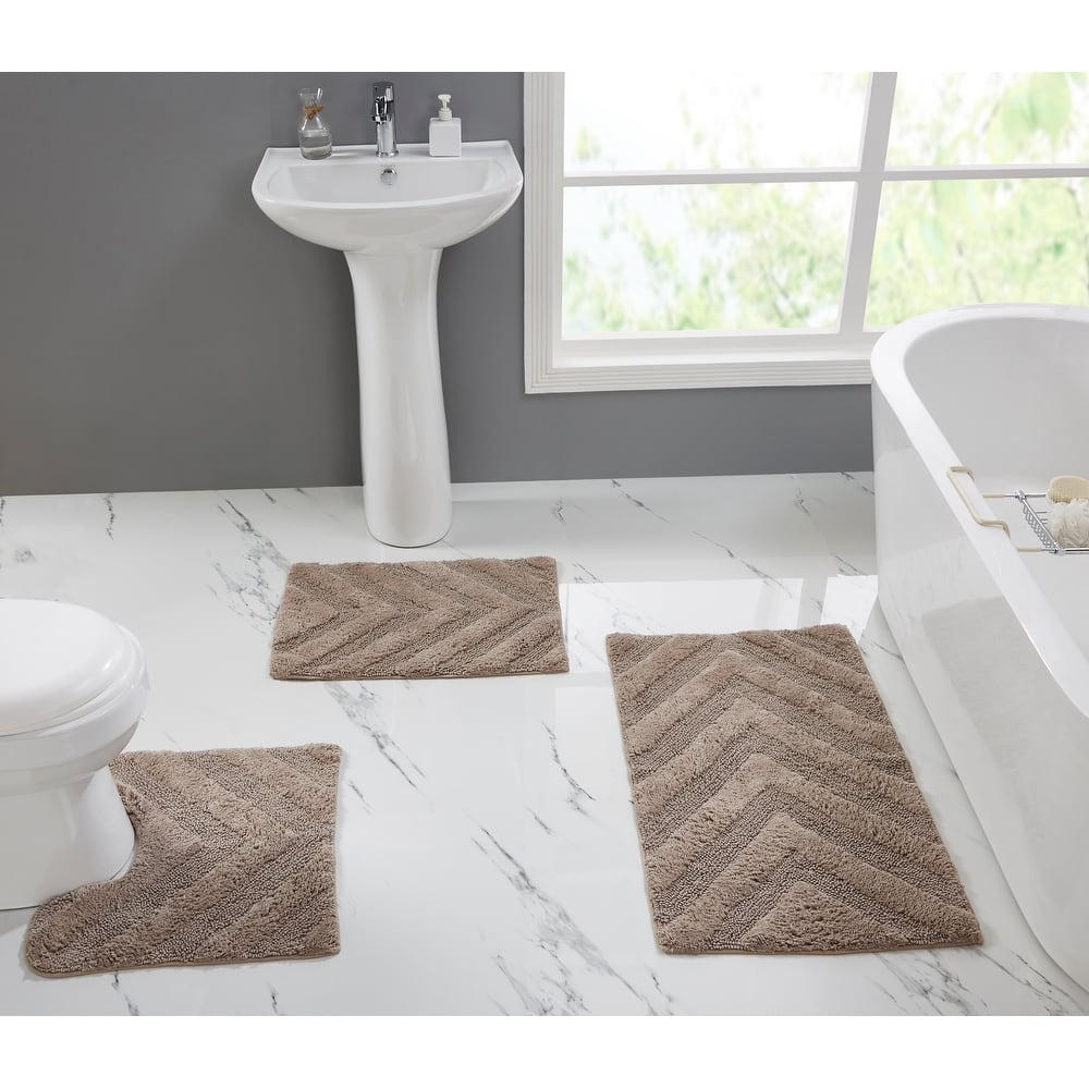 Better Trends Hugo Collection 100% Cotton Tufted Bath Rugs with Chevron Patterns, High Absorbency, Anti-Skid, Easy to Clean