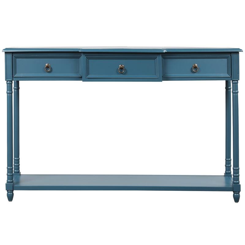 Sideboard Cabinet Sofa Console Table for Entryway with 3 Projecting Drawers and 1 Long Bottom Shelf, Antique Navy