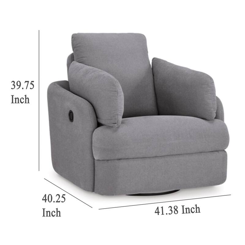 Emmett Swivel Manual Glider Recliner Chair, Gray Polyester, 2 Pillows