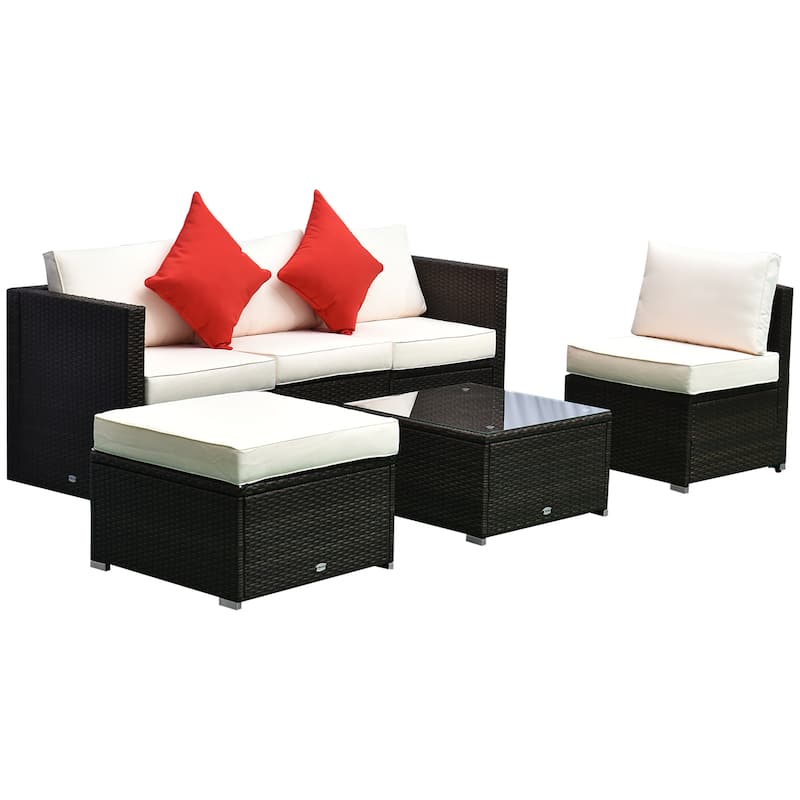 Outsunny 6-piece Outdoor Cushioned Wicker Patio Sectional Chat Set - Espresso