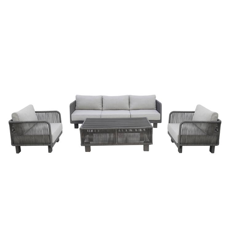 Cancun Aluminum Sofa Set with Silver Cushion - Grey