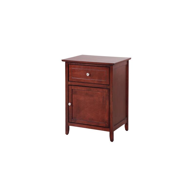 Cherry Nightstand 25x19x15 Compact Transitional Bedside Table with Three Storage Drawers and Clean Modern White Finish