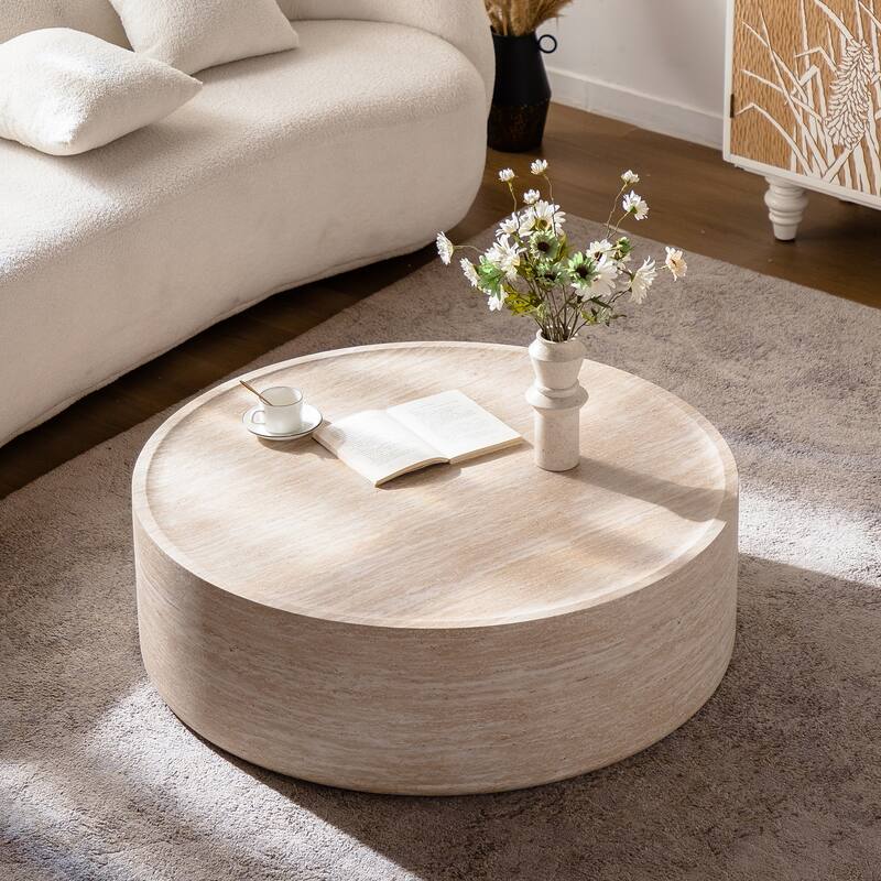 39.37" Round Coffee Table with Mars Pattern, Modern Drum Circle Design for Living Room, Stylish Accent Table