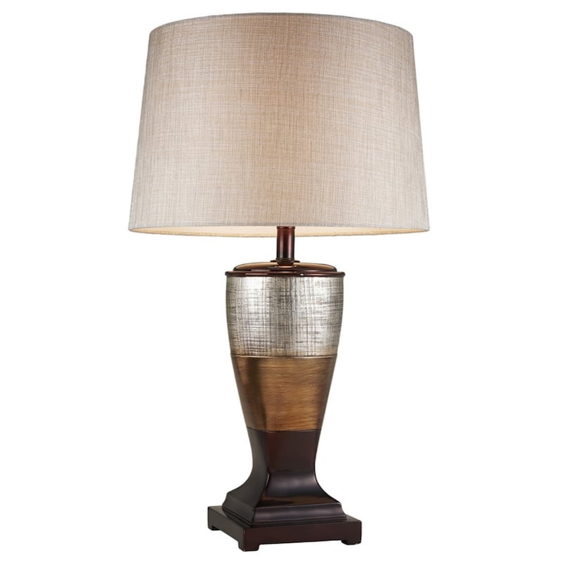 Exotic Brown and Gold Polyresin Urn Table Lamp with Linen Empire Shade 3 Way Switch - 17” x 17” x 30” (D x W x H) - Brown-Tan