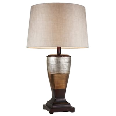 Exotic Brown and Gold Polyresin Urn Table Lamp with Linen Empire Shade 3 Way Switch - 17” x 17” x 30” (D x W x H)