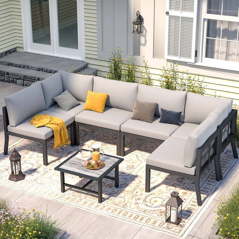 AECOJOY Outdoor 7 Pieces Patio Conversation Sets with Cushions - Grey