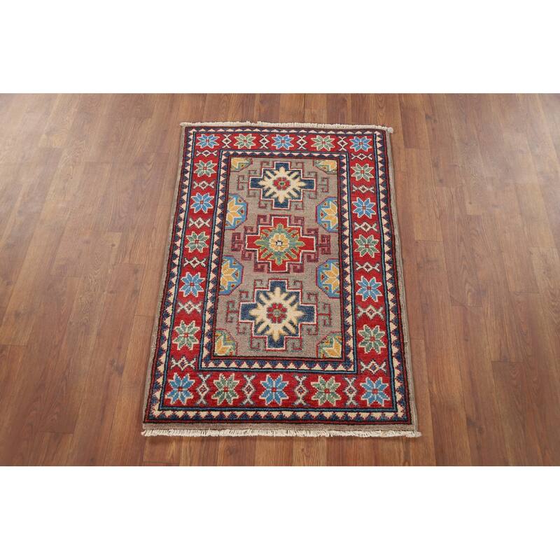 Hand Knotted Oriental 100% Wool Carpet Traditional Geometric Brown Kazak Area Rug - 3' 1'' X 2' 2''