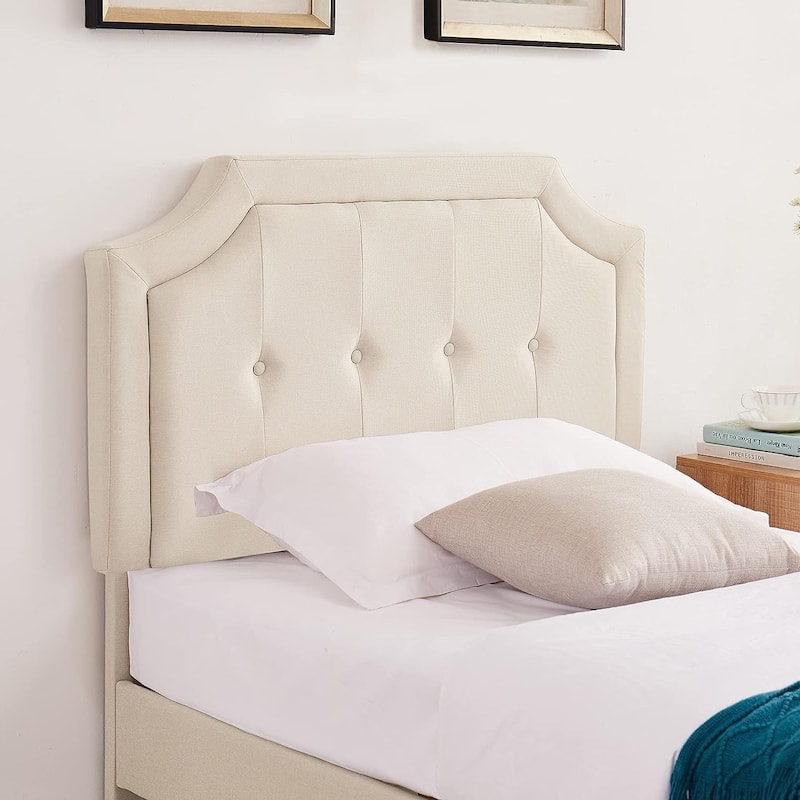 VECELO Upholstered Platform Kids Bed with Adjustable Headboard,Twin Size Bed Set of 2