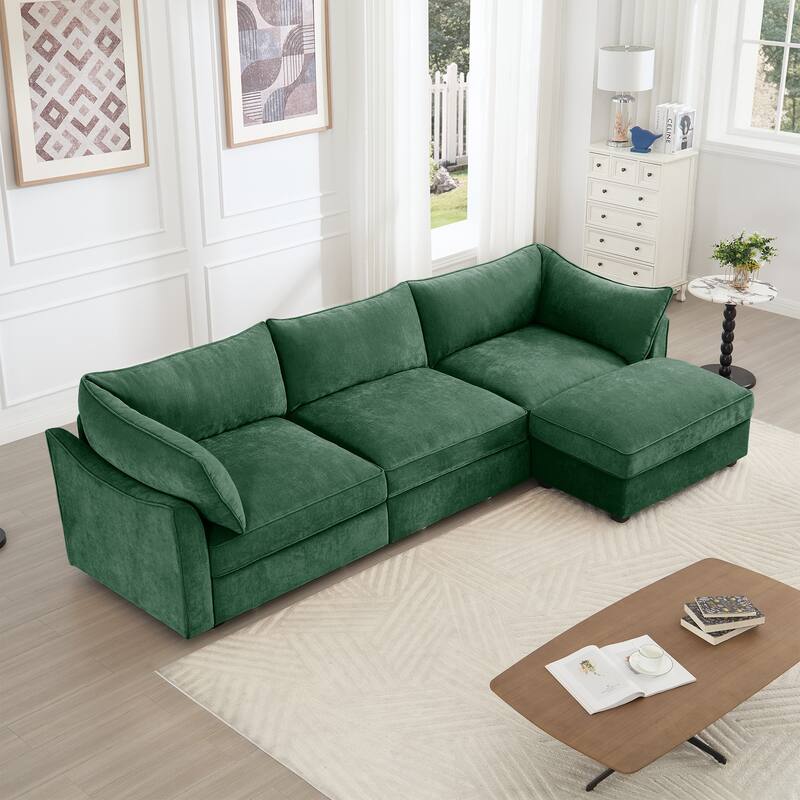 Rossetta L-Shaped Unique Structural Modular Design Wraparound Cushions Sofa with 1 Movable Ottoman