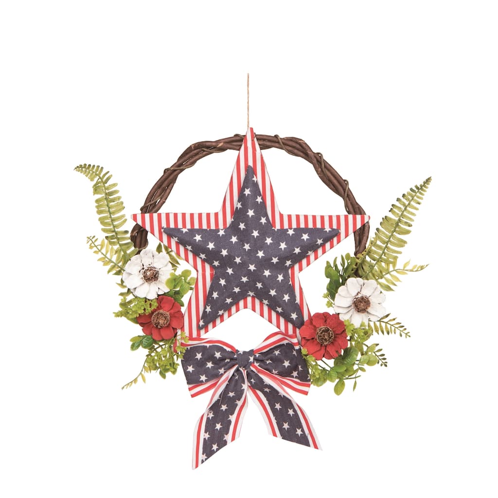 Transpac Fabric/Canvas 16" Multicolor Patriotic Twig and Fern Wreath - Multi
