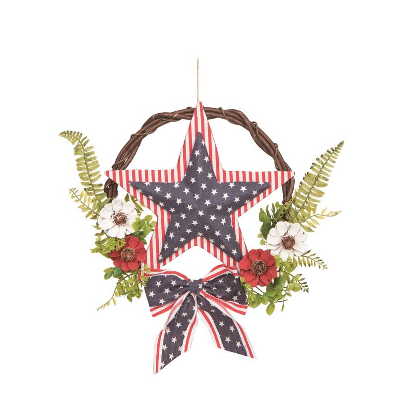 Transpac Fabric/Canvas 16" Multicolor Patriotic Twig and Fern Wreath - Multi