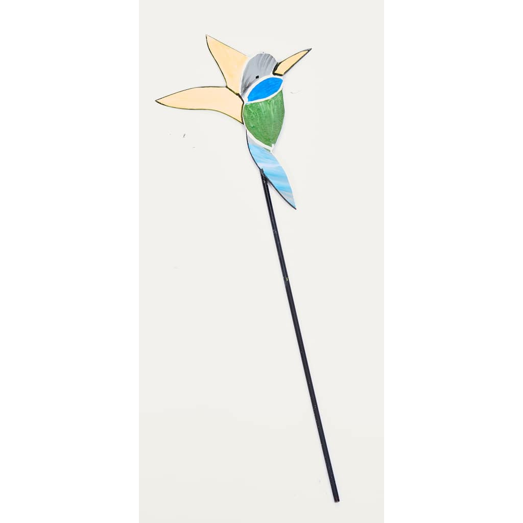 6" Iron Colorful Hummingbird on 9" Planter or Garden Floral Stake, Set of 3